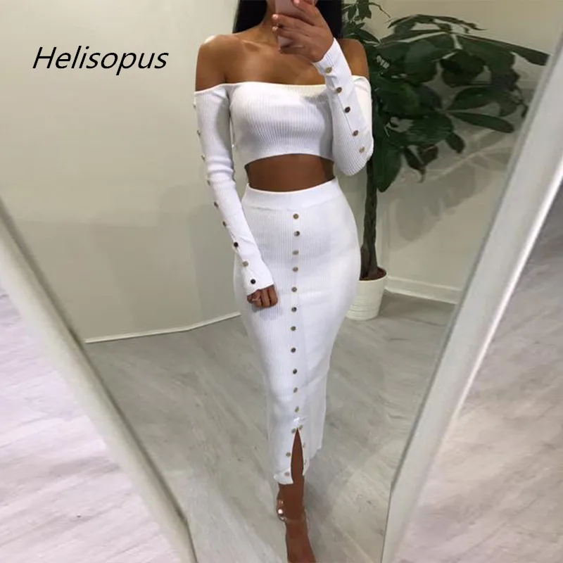 Helisopus Women Off Shoulder Sexy Two-piece Set Red Yellow Colors Autumn Long Sleeve Crop Tops Buttons Split Dress Vestidos
Helisopus Women Off Shoulder Sexy Two-piece Set Red Yellow Colors Autumn Long Sleeve Crop Tops Buttons Split Dress Vestidos