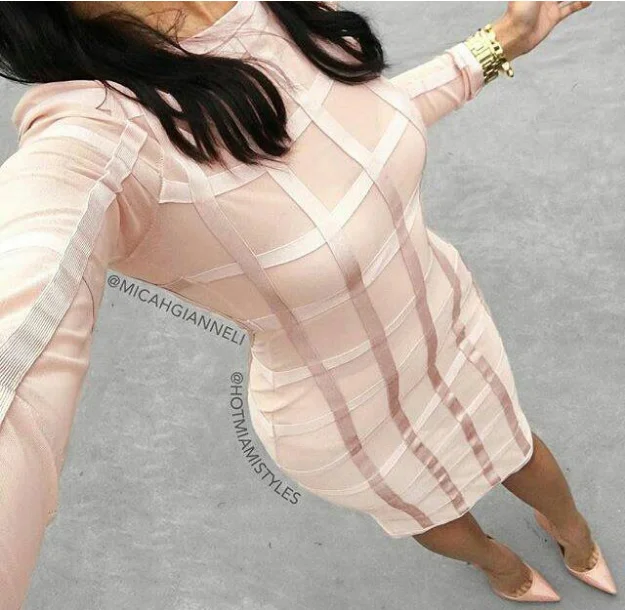 Top Quality Celebrity Long Sleeve Knee Length Striped Mesh Hollow Out Strech Rayon Bandage Dress Evening Party Dress
Top Quality Celebrity Long Sleeve Knee Length Striped Mesh Hollow Out Strech Rayon Bandage Dress Evening Party Dress