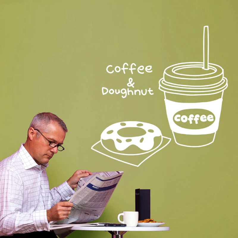 Sticker DCTAL Donut Sticker Cafe Wall Art Vinyl Sticker Quadro Parede Decorative Mural Coffee Sticker
