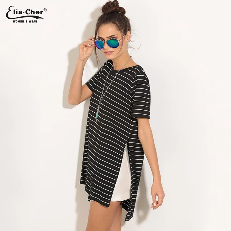 Stripe Split Top In Black T shirt Women Tops Elia cher brand Fashion Plus Size Casual Female Clothing Women Tee Top 8303
Stripe Split Top In Black T shirt Women Tops Elia cher brand Fashion Plus Size Casual Female Clothing Women Tee Top 8303
