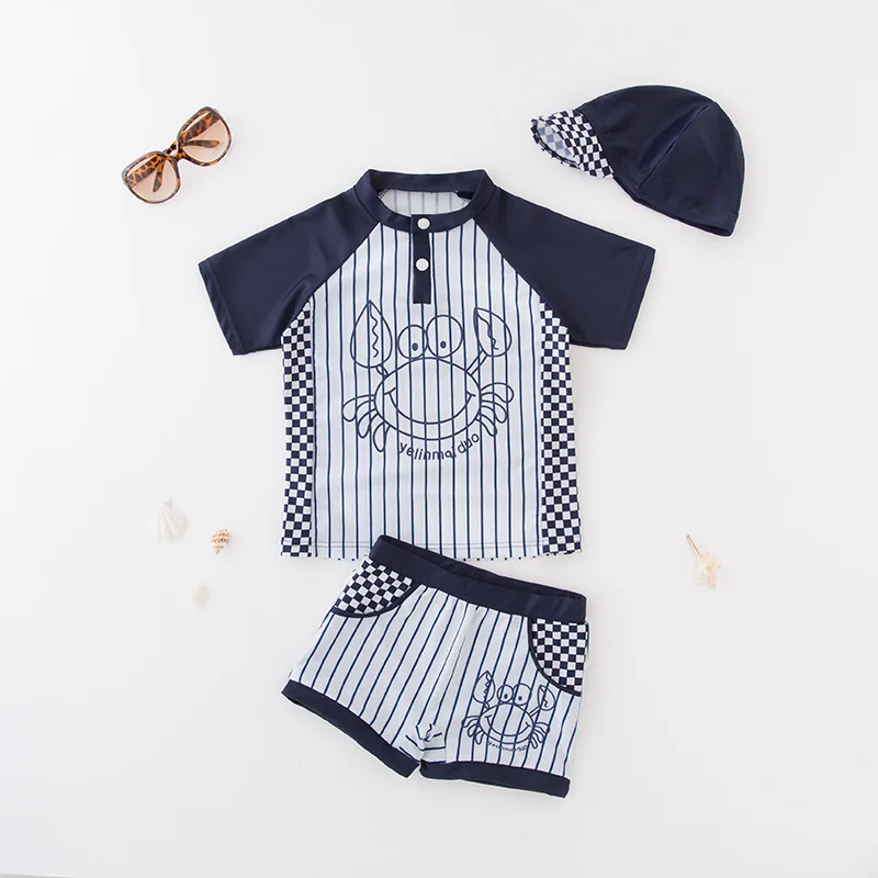 Navy Stripe Blue Baby Boys Crab Cartoon Swimsuit Beach wear Sun protection Summer outfits Vacation Swimwear Swim hats 3pc Suit
Navy Stripe Blue Baby Boys Crab Cartoon Swimsuit Beach wear Sun protection Summer outfits Vacation Swimwear Swim hats 3pc Suit