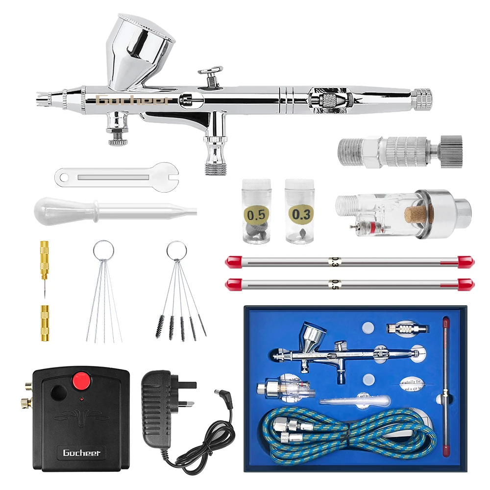 Gocheer mini Airbrush gun kit100-250V compressor for nails makeup airbrush for cake decorating 9cc 0.2/0.3/0.5mm airbrush set
Gocheer mini Airbrush gun kit100-250V compressor for nails makeup airbrush for cake decorating 9cc 0.2/0.3/0.5mm airbrush set