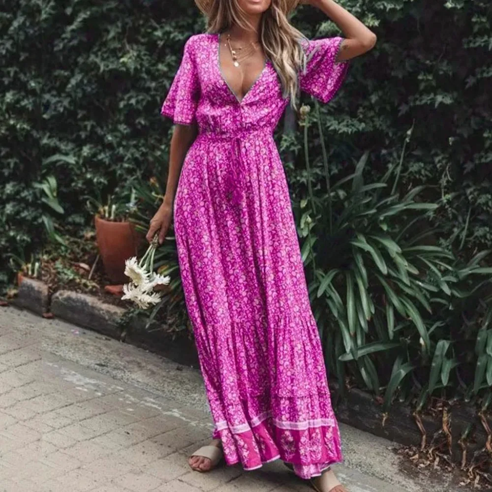 Summer Dress Fashion Deep V-Neck The Dress Party Sleeve Print Dresses Tassel Buttons Vintage Long Maxi Dress for Women
Summer Dress Fashion Deep V-Neck The Dress Party Sleeve Print Dresses Tassel Buttons Vintage Long Maxi Dress for Women