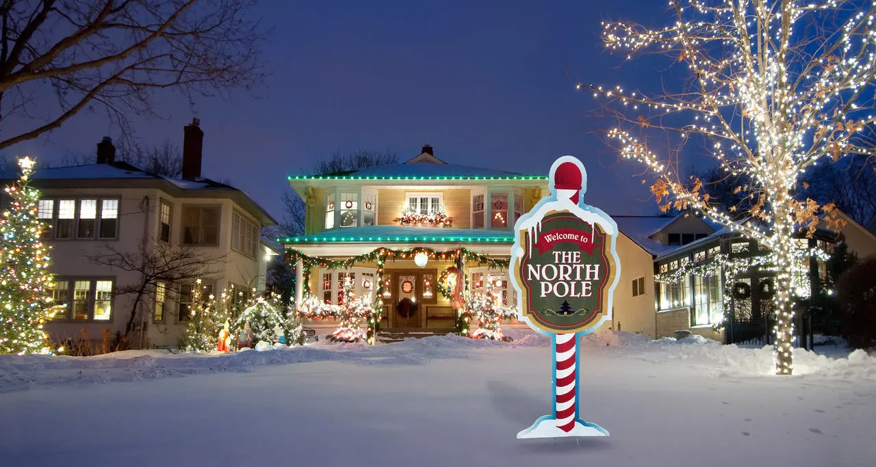 Coroplast North Pole Sign Plastic Outdoor Christmas Yard Winter Holiday Cool Casual pride t shirt men Unisex New Fashion | Мужская