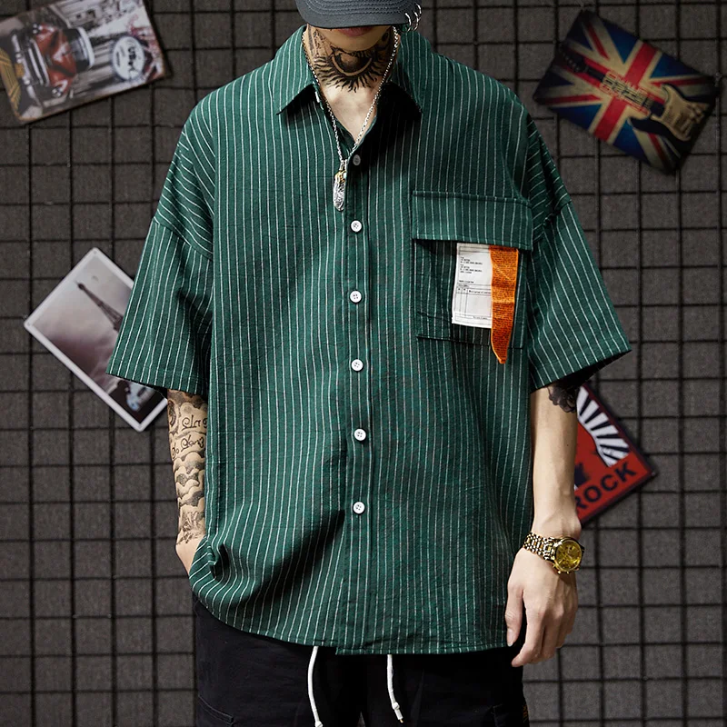 High Street OVERSIZE Retro-Striped Loose Shirts Chao Brand Text Short-sleeved Couple Shirt for Men and Women
High Street OVERSIZE Retro-Striped Loose Shirts Chao Brand Text Short-sleeved Couple Shirt for Men and Women