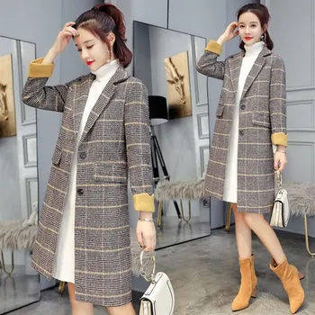 Autumn Winter Women's Thick Wool Plaid Coat New Fashion Long Woolen Coat Slim Type Female Wool Jackets Female female jacket 
Autumn Winter Women's Thick Wool Plaid Coat New Fashion Long Woolen Coat Slim Type Female Wool Jackets Female female jacket