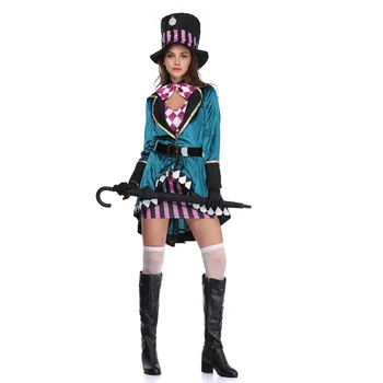 

Alice in Wonderland women Cosplay Costume mad hatter adult Outfit Fancy Dress plus size Halloween party Carnival Witch Costumes