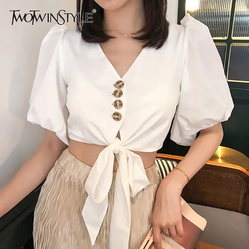 TWOTWINSTYLE Elegant Solid Women Blouse V Neck Lantern Sleeve Tunic Lace Up Crop Tops Shirt Female 2019 Summer Fashion New
TWOTWINSTYLE Elegant Solid Women Blouse V Neck Lantern Sleeve Tunic Lace Up Crop Tops Shirt Female 2019 Summer Fashion New