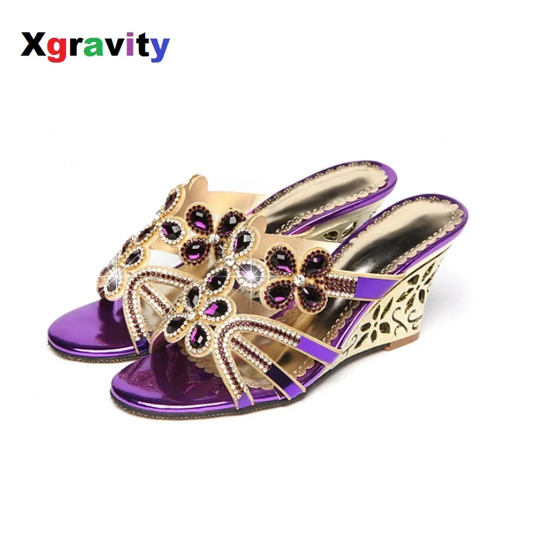 

Xgravity Hot Size 34-40 European Designer Woman Summer Shoes Sexy Crystal Lady Wedge Sandals Fashion Elegant Girl Slippers B291