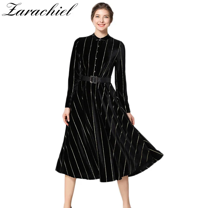 Shiny Gold Thread Striped Velvet Dress 2019 Winter Women Long Sleeve Thick Warm Long Dress Female Vintage Velour Sashes Dress
Shiny Gold Thread Striped Velvet Dress 2019 Winter Women Long Sleeve Thick Warm Long Dress Female Vintage Velour Sashes Dress