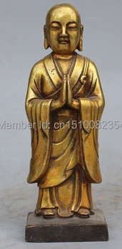 13" Chinese Bronze Gilt Tibet Stand Ksitigarbha Tang Seng San Zang Buddha Statue
13" Chinese Bronze Gilt Tibet Stand Ksitigarbha Tang Seng San Zang Buddha Statue