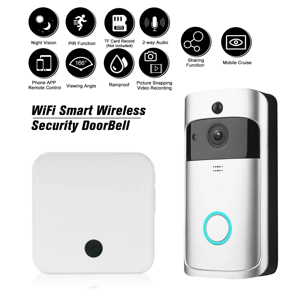 

Video Door Phone WiFi Smart Wireless Security DoorBell Smart 1080P Visual Intercom Recording Remote Home Monitoring Night Vision