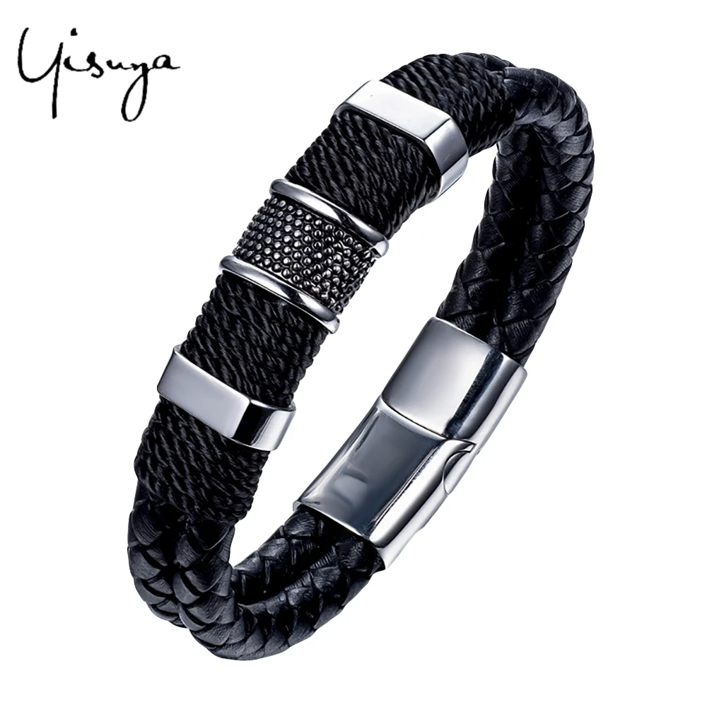 Casual Black Rope Chain Men Bracelets Simple Leather Knot Stainless Steel Buckle Bangle Male Wrist Chain Gift for Boy friend
Casual Black Rope Chain Men Bracelets Simple Leather Knot Stainless Steel Buckle Bangle Male Wrist Chain Gift for Boy friend