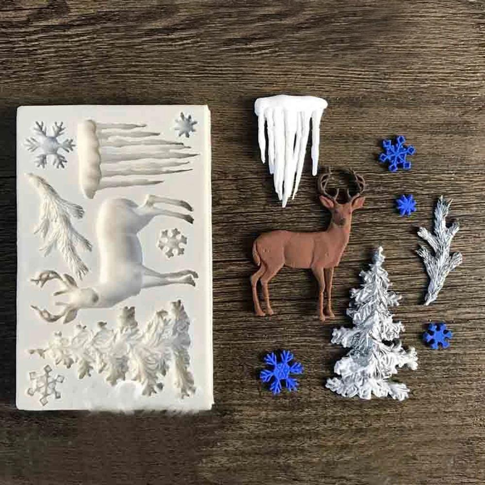 

Christmas Silicone Cookies Mold Sugarcraft Fondant Cake Decorating Tools Chocolate Elk/Christmas Tree/Snowflake Gumpaste Moulds