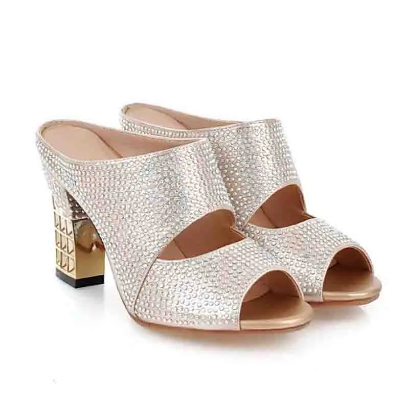 Sexy Rhinestone Women Shoes Summer Gold Peep Toe Slides Party Evening Chunky High Heels Slipper Crystal Silver Ladies Slides
Sexy Rhinestone Women Shoes Summer Gold Peep Toe Slides Party Evening Chunky High Heels Slipper Crystal Silver Ladies Slides