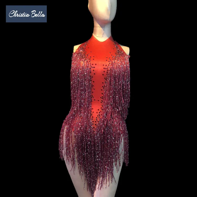 Christia Bella Sexy Red Tassel Bodysuit Women Backless Rhinestone Jumpsuits Nightclub Stretch Leotard Singer Dancer Outfits
Christia Bella Sexy Red Tassel Bodysuit Women Backless Rhinestone Jumpsuits Nightclub Stretch Leotard Singer Dancer Outfits