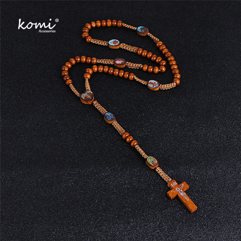 Komi Wooden Beads Cord Rosary Necklace St Benedict Medal Jesus Cross Pendant Necklace Catholic Fashion Religious Jewelry R-017
Komi Wooden Beads Cord Rosary Necklace St Benedict Medal Jesus Cross Pendant Necklace Catholic Fashion Religious Jewelry R-017