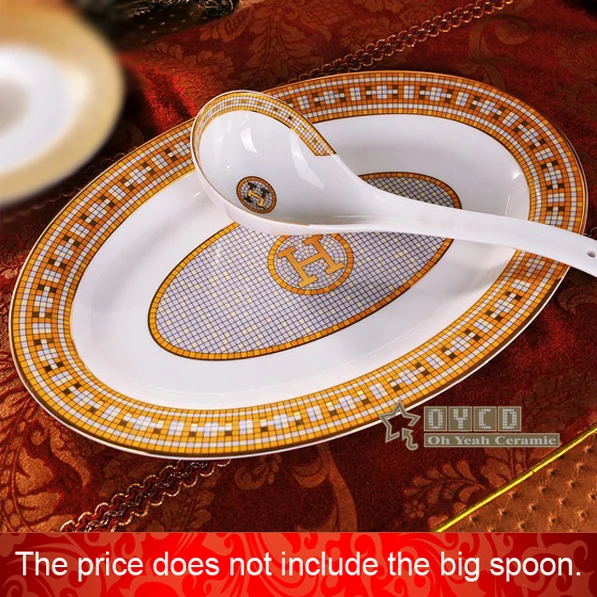 Porcelain fish plates bone china "H" mark mosaic design outline in gold oval shape 12" fish plate oval plate use for fish
Porcelain fish plates bone china "H" mark mosaic design outline in gold oval shape 12" fish plate oval plate use for fish