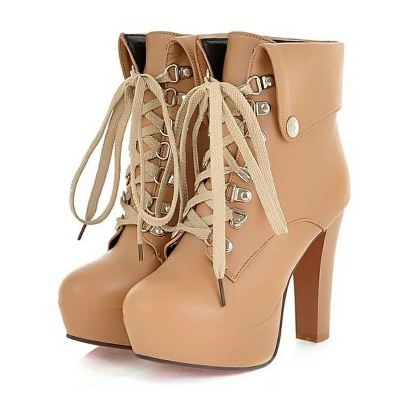 High Quality Women Chunky High Heels Ankle Boots Gladiator Lace Up Round Toe Platform Shoes Winter Spring Autumn Boots
High Quality Women Chunky High Heels Ankle Boots Gladiator Lace Up Round Toe Platform Shoes Winter Spring Autumn Boots