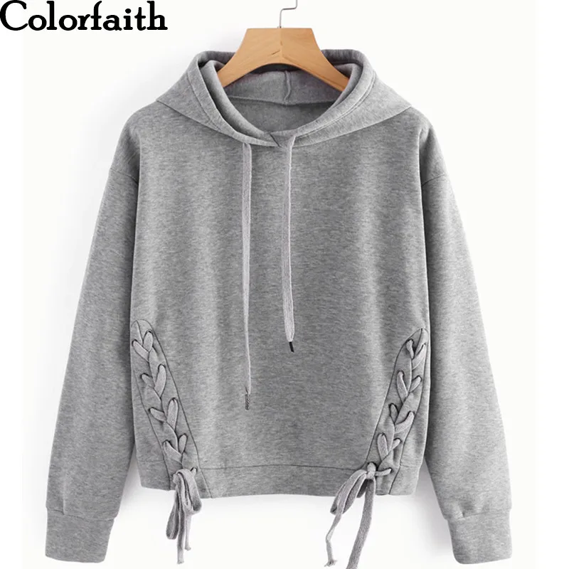 Colorfaith Новое поступление 2018 женская мода Осень-зима короткий свитер на шнуровке с
