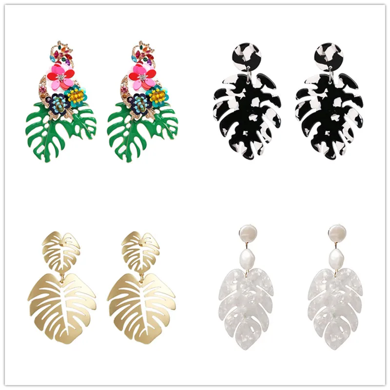 

JURAN ZA 2019 New Resin Leaf Dangle Earrings For Women Fashion Boho Acrylic Vintage Statement Big Earrings Party Jewelry Hot