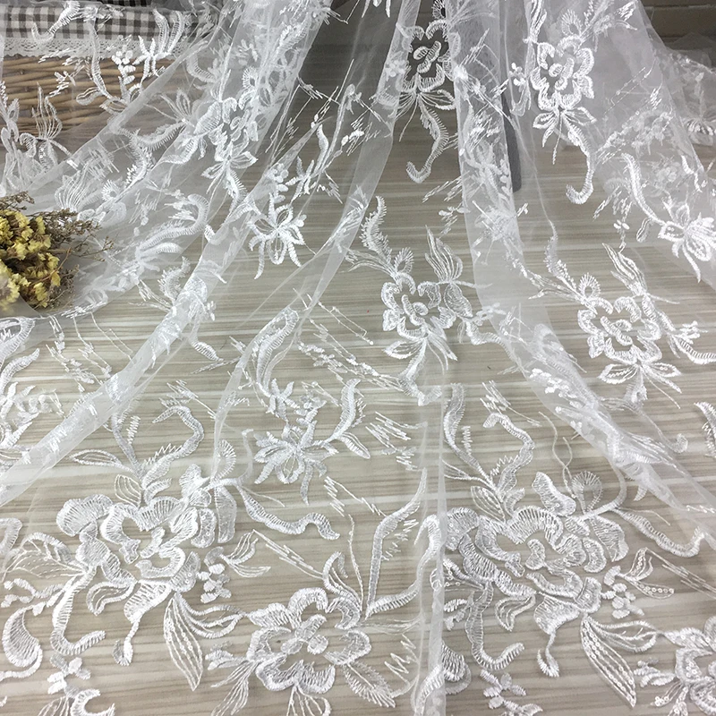 1Yard 47" width Sequins Embroidered Peony Flowers bridal fabric Mesh white wedding dress lace fabric Net womens dress lace trim 
1Yard 47" width Sequins Embroidered Peony Flowers bridal fabric Mesh white wedding dress lace fabric Net womens dress lace trim