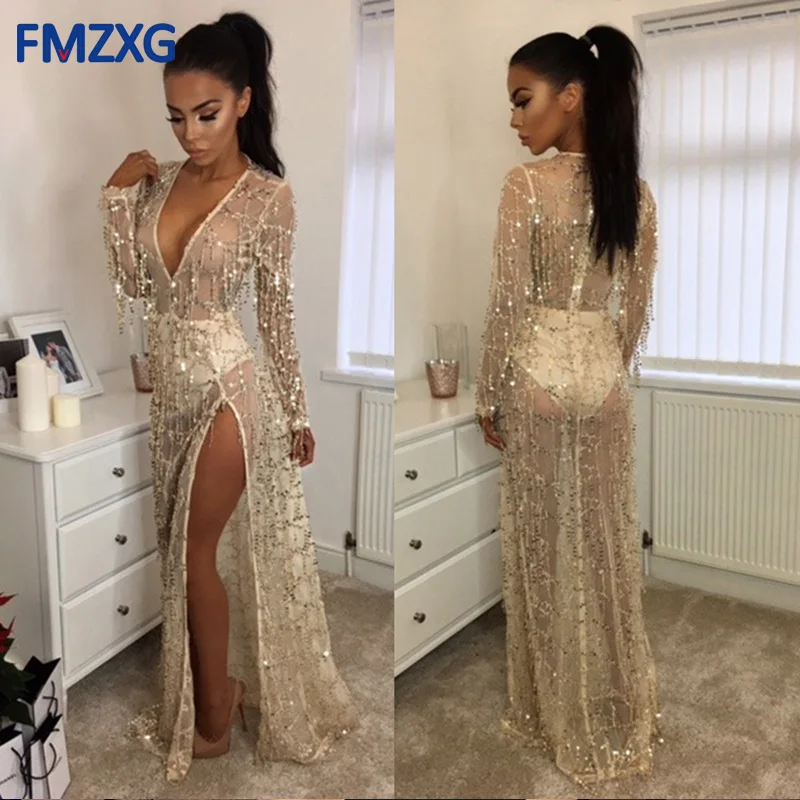 2018 Summer Women Evening Sexy Mesh Long Dress Sequined 3D Tassel Beach Blouse Floor Length Deep V Sequin Perspective Gold Dress
2018 Summer Women Evening Sexy Mesh Long Dress Sequined 3D Tassel Beach Blouse Floor Length Deep V Sequin Perspective Gold Dress