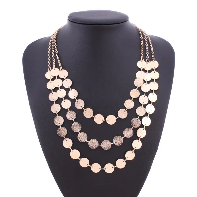 

Tenande Punk Multi Layer Big Statement Multiple Sequins Necklaces for Women Simple Style Night Club Jewelry Femme Bijoux Colar