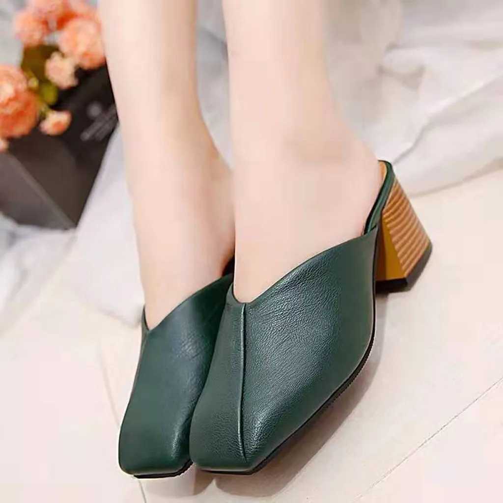 Retro Women's square Heel green sandals 2019 summer Single leather square toe slip on Shoes Slippers design Casual dress Sandal
Retro Women's square Heel green sandals 2019 summer Single leather square toe slip on Shoes Slippers design Casual dress Sandal