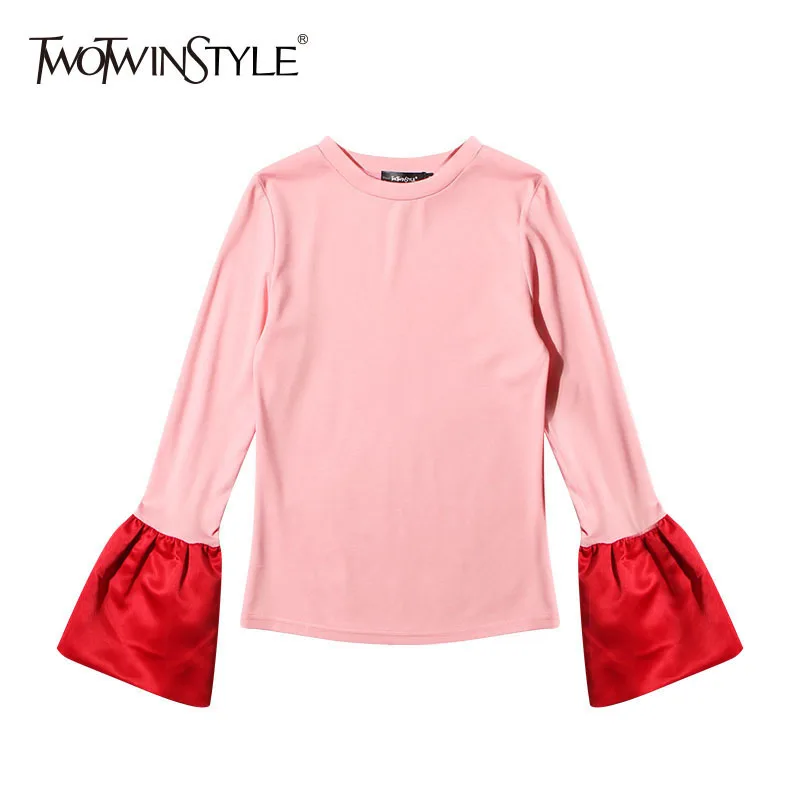 TWOTWINSTYLE Basic T Shirt For Women Patchwork Flare Long Sleeve O Neck Elastic Tops Autumn Female Slim Fashion New Clothing
TWOTWINSTYLE Basic T Shirt For Women Patchwork Flare Long Sleeve O Neck Elastic Tops Autumn Female Slim Fashion New Clothing