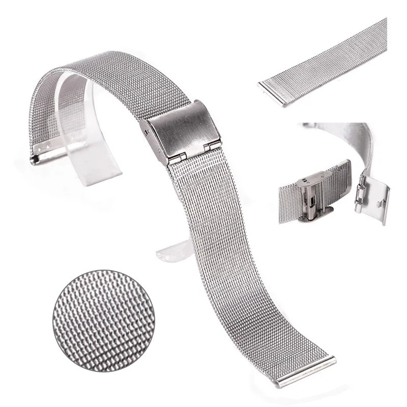 18/20/22/24mm Shellhard Adjustable Silver Stainless Steel Mesh Watch Strap Men Women Luxury Fashion Straight End Mesh Watch Band