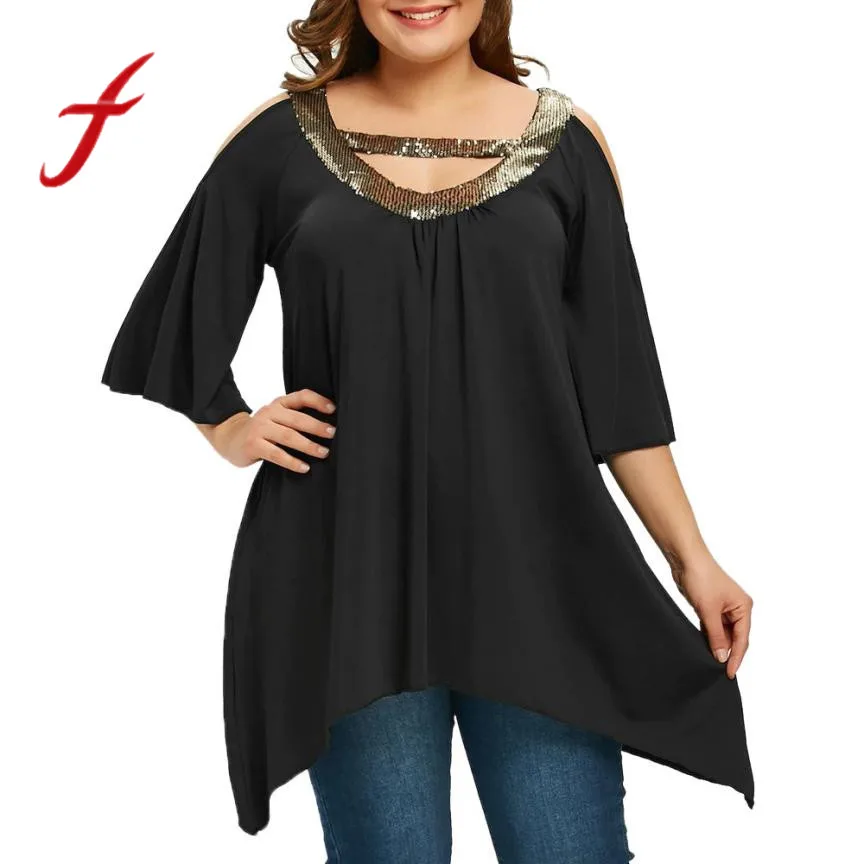 Feitong Plus Size Women Blouses Sexy Off Shoulder Sequined Decorated O-Neck Short Sleeve Irregular Tops blusas femininas 2019
Feitong Plus Size Women Blouses Sexy Off Shoulder Sequined Decorated O-Neck Short Sleeve Irregular Tops blusas femininas 2019