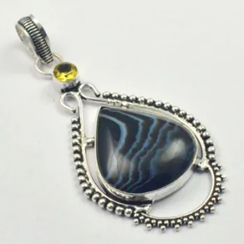 Botswana Agates & Citrines Pendant Silver Overlay over Copper, Total Length: 72mm , P4130
Botswana Agates & Citrines Pendant Silver Overlay over Copper, Total Length: 72mm , P4130
