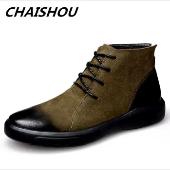 CHAISHOU 2018 autumn and winter new leather boots men's Martin boots retro color round head lace-up booties men's shoes
CHAISHOU 2018 autumn and winter new leather boots men's Martin boots retro color round head lace-up booties men's shoes