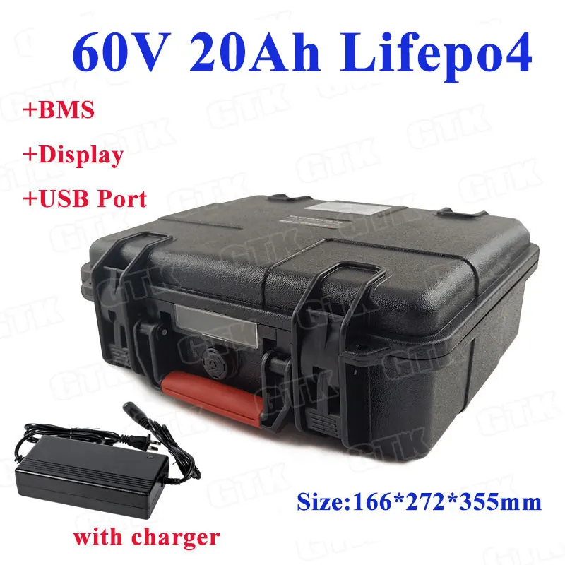 GTK 60v 20Ah lithium Lifepo4 battery pack with BMS 45A discharge for electric bike battery 60v 20ah motor 2500w+3A charger
GTK 60v 20Ah lithium Lifepo4 battery pack with BMS 45A discharge for electric bike battery 60v 20ah motor 2500w+3A charger