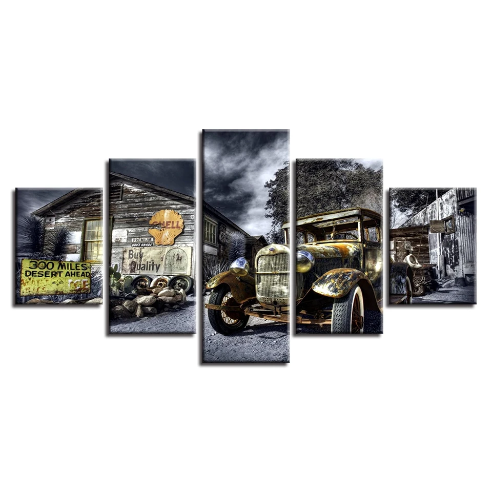Canvas-Poster-Wall-Art-Printed-5-Pieces-Antique-Hot-Rod-Vintage-Car-Paintings-Landscape-Pictures-Modular (2)