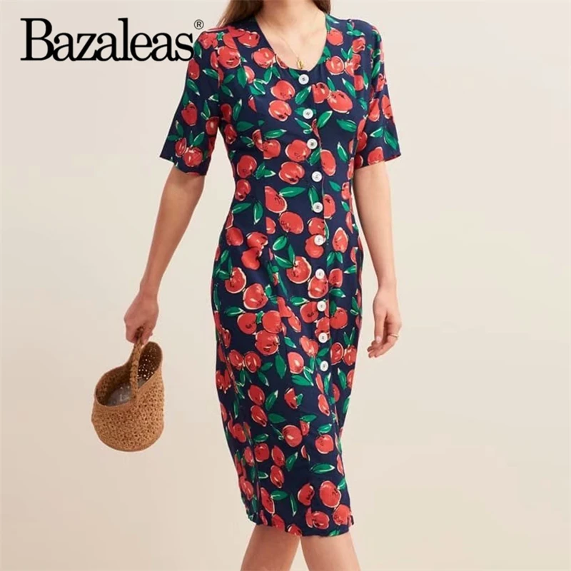 Bazaleas Vintage Center Buttons midi Dress Wasit Bow Tie women Dresses navy Cherries print summer Dress vestidos drop shipping
Bazaleas Vintage Center Buttons midi Dress Wasit Bow Tie women Dresses navy Cherries print summer Dress vestidos drop shipping