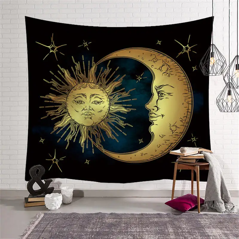 

Sun Moon Psychedelic Print Tapestry Wall Hanging Hippie Indian Bohemian Bedspread Tablecloth Beach Towel Yoga Mat Home Decor