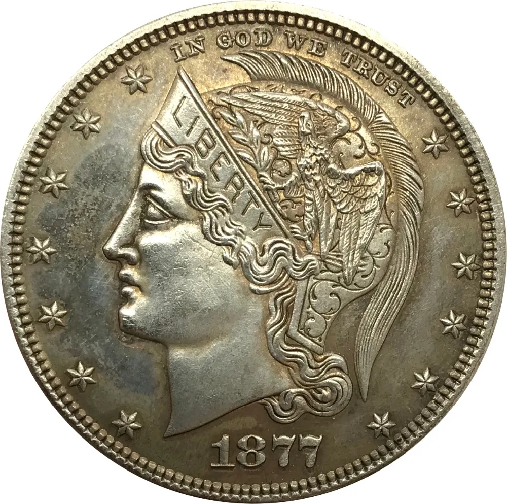 United States of America 1877 50C Helmeted Head Half Dollar The reverse features a small heraldic eagle Plated Silver Copy Coins
United States of America 1877 50C Helmeted Head Half Dollar The reverse features a small heraldic eagle Plated Silver Copy Coins