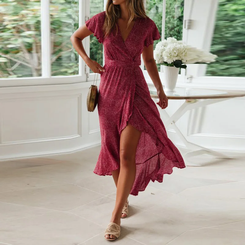 Long Dress Women Summer Boho Printed Maxi Dress Sexy V Neck High Split Ruffles Party Dress Short Sleeve Sundress Casual Robe
Long Dress Women Summer Boho Printed Maxi Dress Sexy V Neck High Split Ruffles Party Dress Short Sleeve Sundress Casual Robe