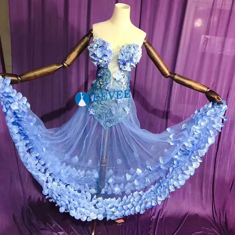 3D flower petals perspective Long DressBlue tube top Stage Wear Dress Bar Female Singer Gogo dance Dj costume Evening Outfit |