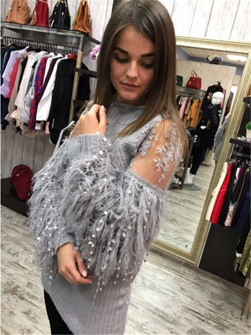 Embroidery Lace Tassel Sleeve Sweater Women autumn jumpers pull femme knitted Pullovers | Женская одежда
