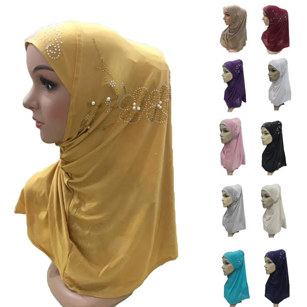 Muslim Islamic Hijab One Piece Amira Rhinestone Beads Head Scarf Women Wear Shawl Wrap Turban Caps Arab Prayer Hat Hijabs | Тематическая