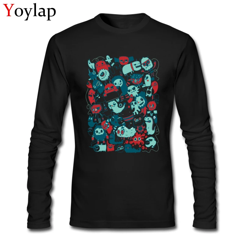 2017 Popular Casual T-Shirt Summer 100% Cotton O Neck Tops Shirt Long Sleeve Printing Monsterous Tee-Shirts Top Quality Monsterous black