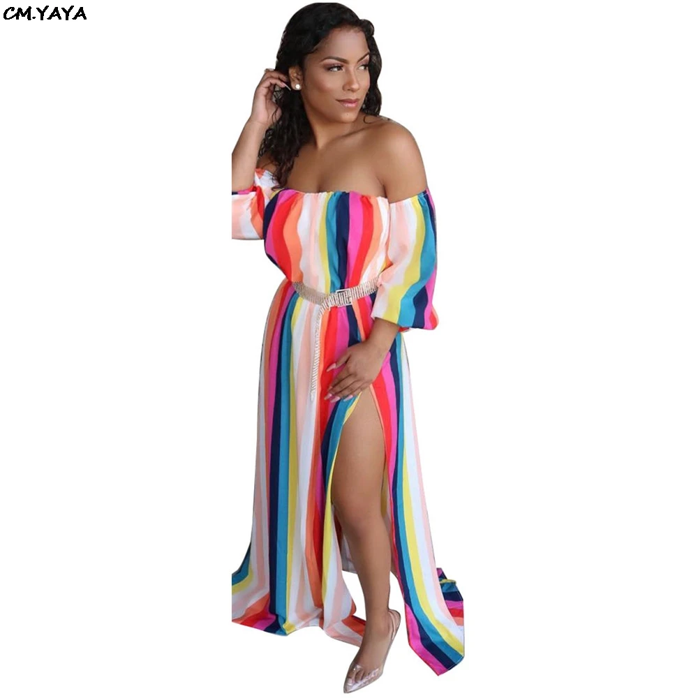 2019 new women off shoulder slash neck long sleeve color stripes side split maxi dress beach bohemian fashion dresses HG5190
2019 new women off shoulder slash neck long sleeve color stripes side split maxi dress beach bohemian fashion dresses HG5190