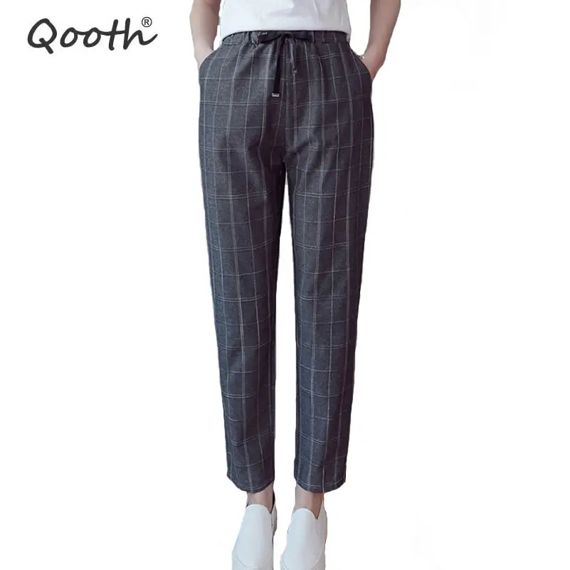 Qooth Preppy Style Harem Pants Ladies Plaid Trousers Women's Spring Pencil Pants Elastic Waist Ankle-Length Casual Pants QH1081
Qooth Preppy Style Harem Pants Ladies Plaid Trousers Women's Spring Pencil Pants Elastic Waist Ankle-Length Casual Pants QH1081