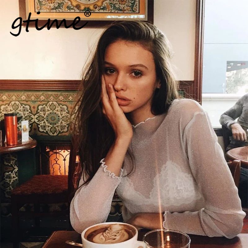 Gtime Dropshipping Sexy Mesh Shiny Long Sleeve T Shirt Women Spring Transparent Club Party Thin O Neck Short Tops YJY020
Gtime Dropshipping Sexy Mesh Shiny Long Sleeve T Shirt Women Spring Transparent Club Party Thin O Neck Short Tops YJY020