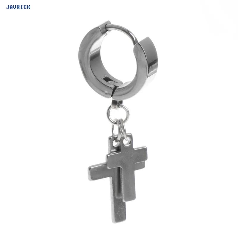Silver Color Stainless Steel Highed Huggie Hoop Earrings With Two Cross Dangle
Silver Color Stainless Steel Highed Huggie Hoop Earrings With Two Cross Dangle