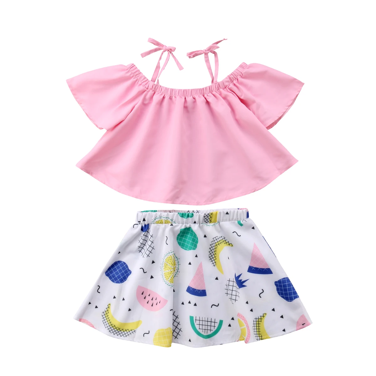 2Pcs Girl Kids 2018 Summer Outfit Pink Off-shoulder Tops+White Fruit Pattern Skirt Sweet Summer Set
2Pcs Girl Kids 2018 Summer Outfit Pink Off-shoulder Tops+White Fruit Pattern Skirt Sweet Summer Set