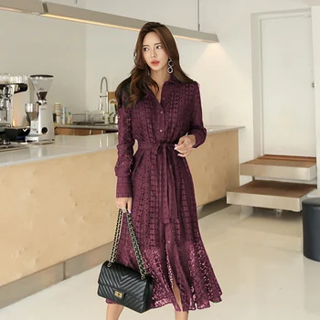 Spring Hollow-out Lace Women Long Dress With Belt Single Breasted Elegant Mermaid Female Dress Full Sleeve Autumn Vestidos Femme
Spring Hollow-out Lace Women Long Dress With Belt Single Breasted Elegant Mermaid Female Dress Full Sleeve Autumn Vestidos Femme